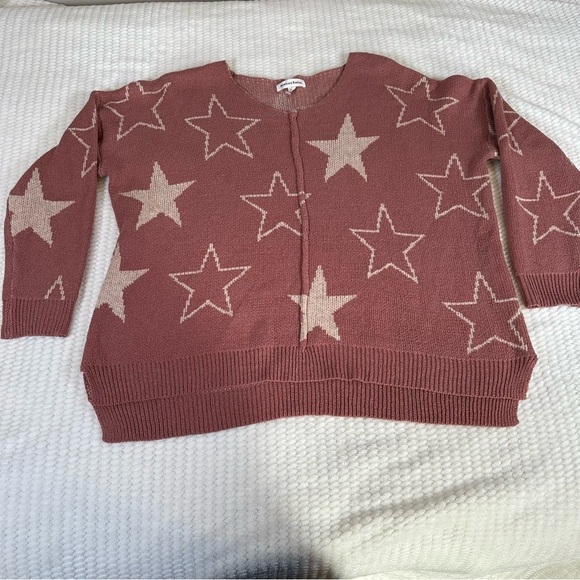 Newbury Kustom Womens M Oversized Pink Tan Star Pullover Sweater Medium Weight - Picture 1 of 11